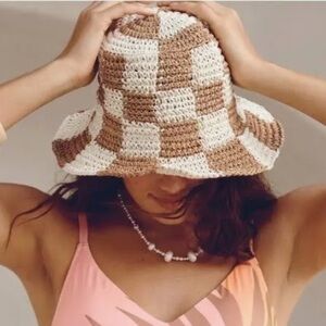 Anthropologie Bucket Hat in Brown and Cream Brand New!